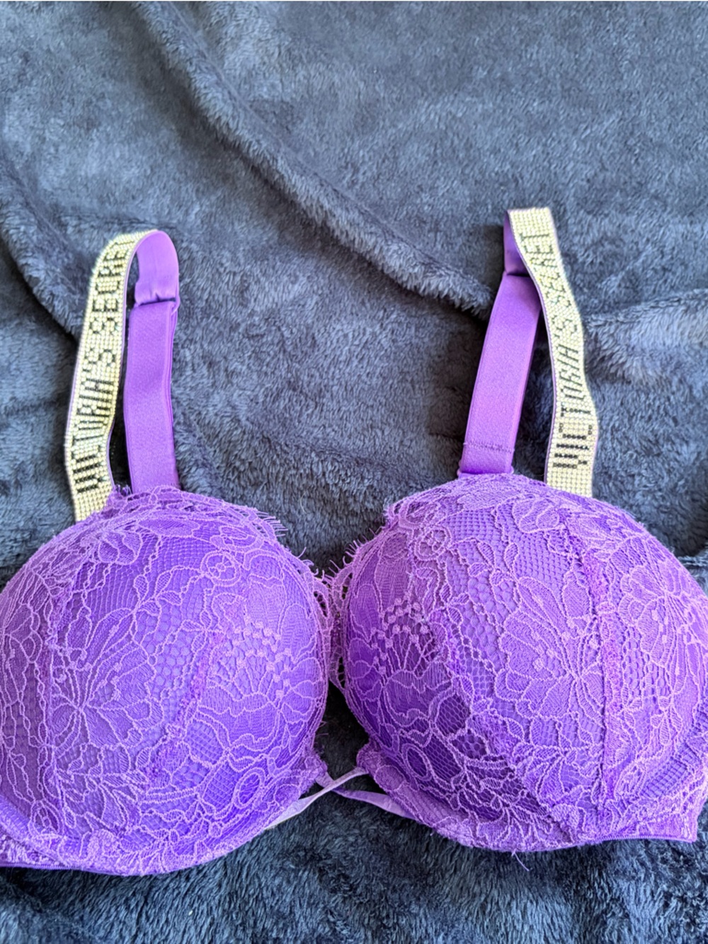 Victoria's Secret Violet Lace Push-Up Bra with Branded Straps